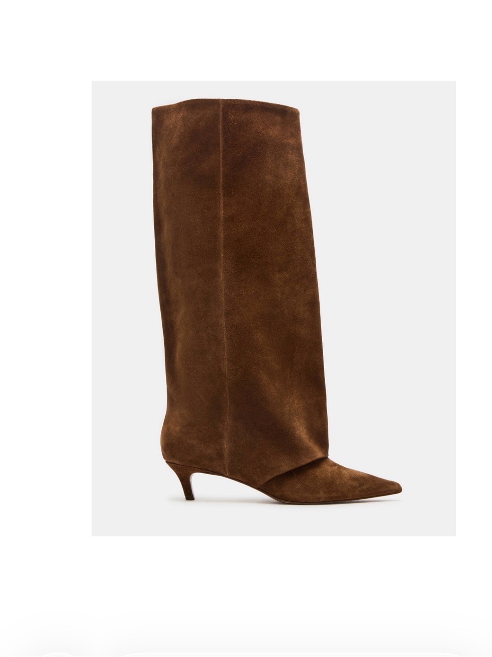 New in box Luca Women's Brown Suede Knee-High Pointed-Toe Kitten Heel Boot